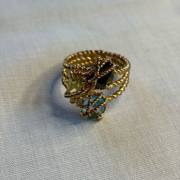 Gold Braided Wire Wrapped Crystal Ring Size 9 - Picture 6 of 9